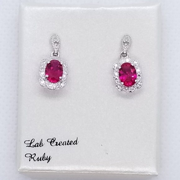 Jewelry - NIB!! Diamond Accent Lab Created Ruby Earrings